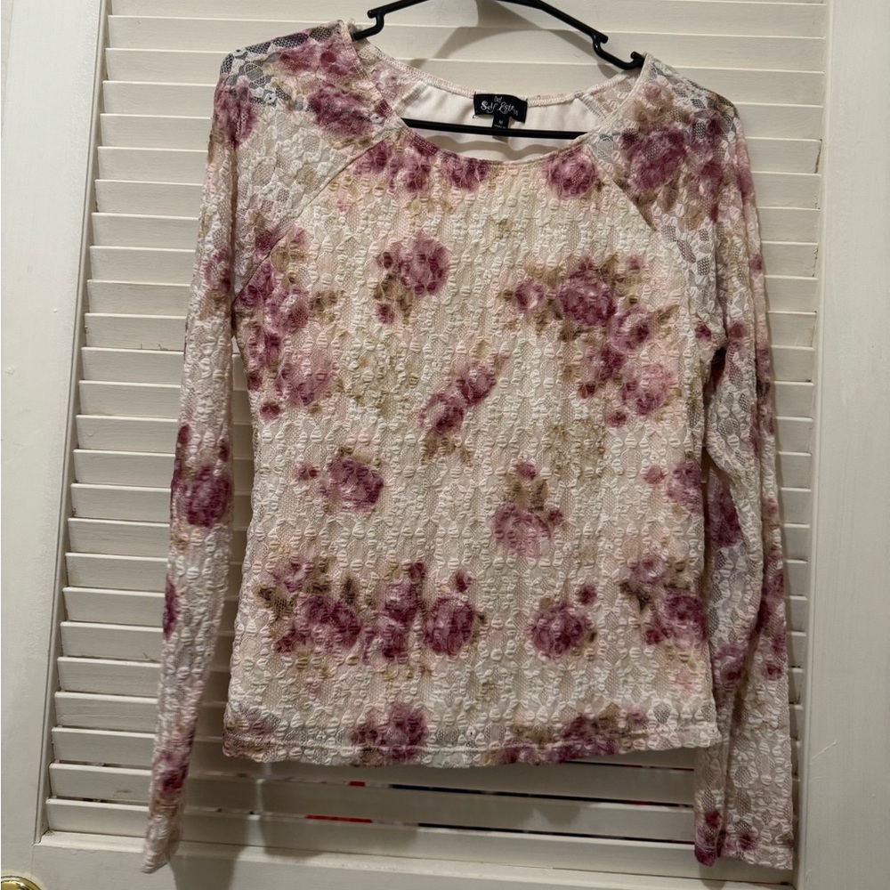 Self Esteem Purple and Cream Floral Lace Blouse
